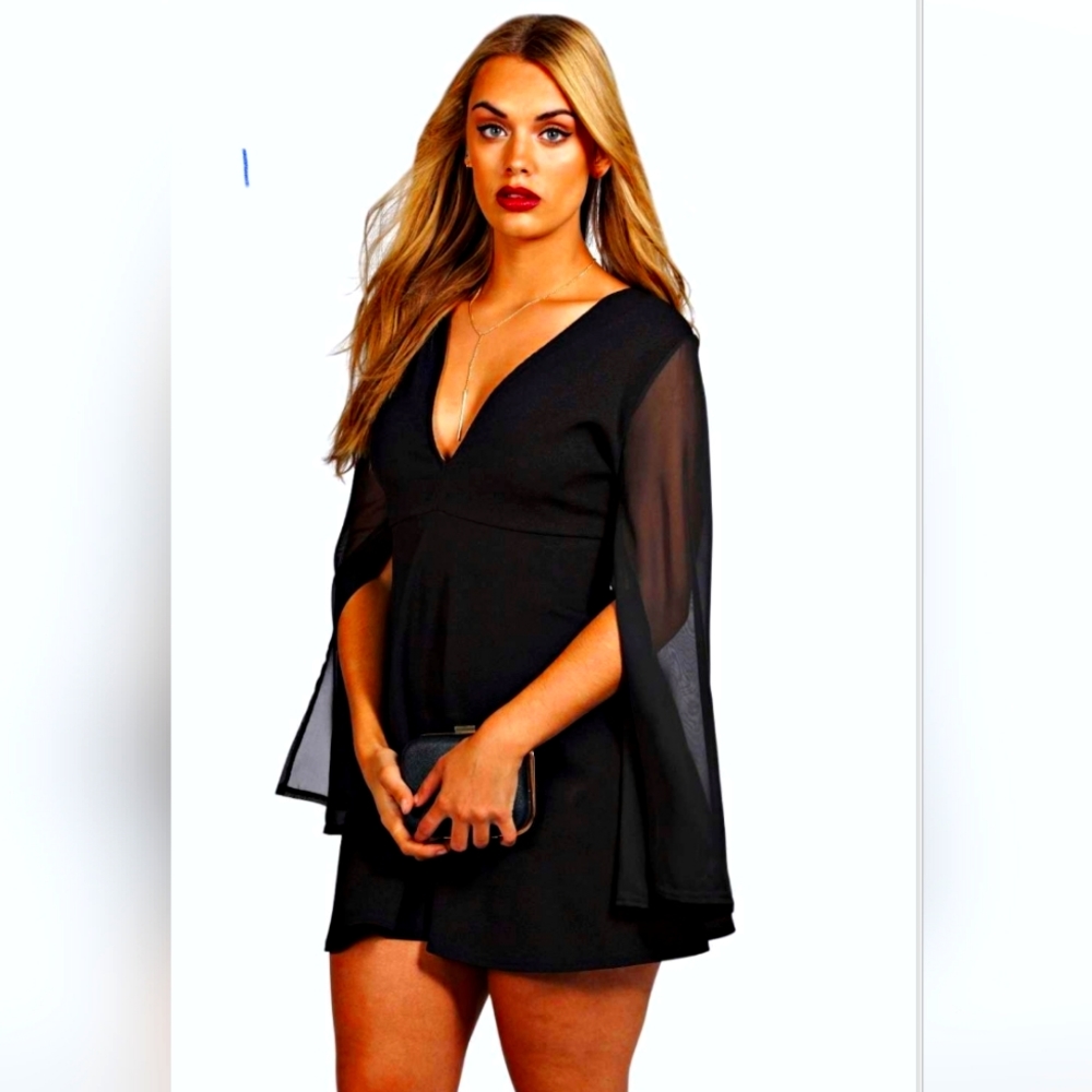 Black Dress with Sheer Flare Sleeves